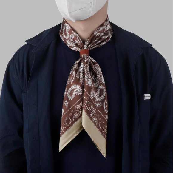 ⚡Men G-Brown Necktie 27.5 Inches Cowboy Scarves Pocket Square Silk Bandanas - Picture 2 of 8